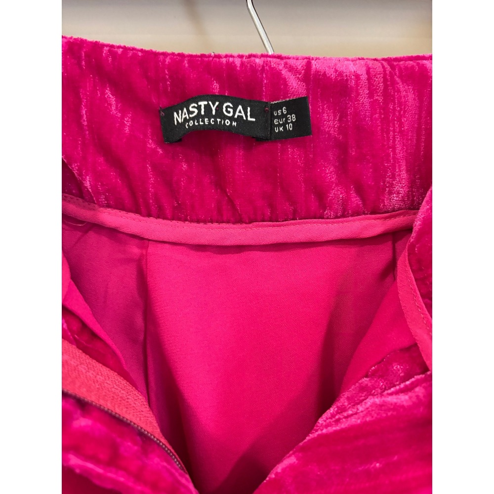 Nasty Gal Collection Velvet Trousers Hot Pink Excellent Wide Leg High Rise Pants - Picture 9 of 9
